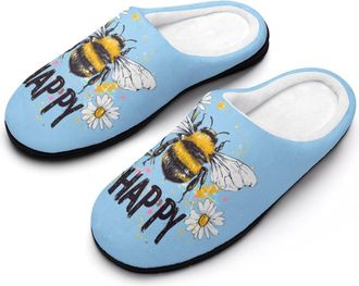 Generic Bee Flower Womens Slippers Warm House Slippers Indoor House Shoes with Anti-Skid Rubber Sole