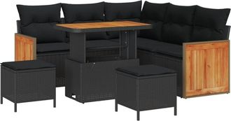 vidaXL Vidaxl - Garden Sofa Set with Cushion 8 pcs Black 90 x 55 x 71 cm