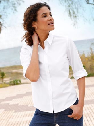 Casual Looks Hemdbluse CASUAL LOOKS, Damen, Gr. 36, beige (ecru), 50% Baumwolle, 50% Polyester, unifarben, Blusen Hemdbluse