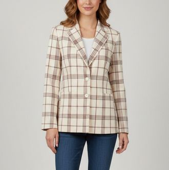 Maje Cream Plaid Gabardine Single Breasted Blazer