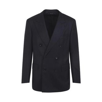 Tom Ford Jassen, Heren, Blauw, M, Wol, Subtiel Pinstripe Jasje
