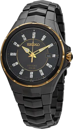 Seiko Coutura Diamond Quartz Black Dial Mens Watch SNE506