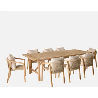 Sweeek Set tavolo da giardino in legno di eucalipto e corde con 8 sedie