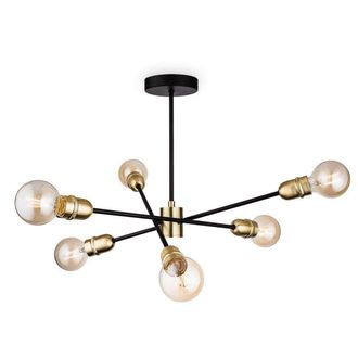 Netlighting Trident 6 Light Multi Arm Semi Flush Light Black with Brushed Brass E27 in Gold