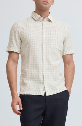 Casual Friday Dobby Checked Short Sleeve Cotton Shirt in Marshmallow at Nordstrom, Size X-Large