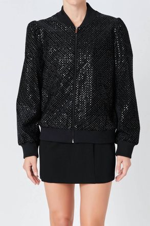 endless rose Velvet Sequin Bomber Jacket In Black