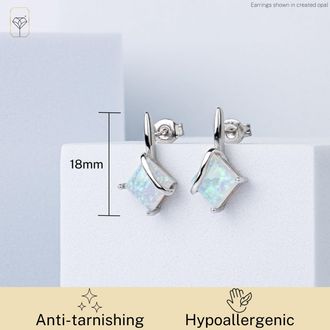 MAX + STONE 925 Sterling Silver 7mm Princess Cut Gemstone Square Drop Dangle Earrings