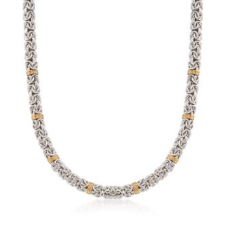 Ross-Simons Sterling Silver and 14kt Yellow Gold Byzantine Station Necklace