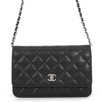 Chanel Matelasse Black Grained Calfskin Chain/Shoulder Wallet (Pre-Owned)