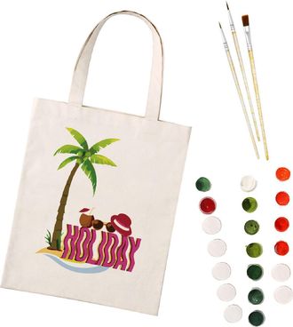 Generic CXINLky Painting by Numbers Canvas Bag, Creative DIY Painting by Numbers Shoulder Bag Handbag with Large Capacity, 14 coconut palms, Medium