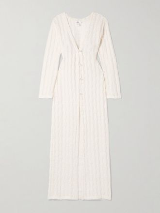 Sara Cristina Copricostume In Misto Cotone Crochet Con Perle - Crema