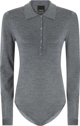 Pinko Pinko, Tops, Dames, Grijs, L, Wol, Fijngebreide top met gespreide kraag