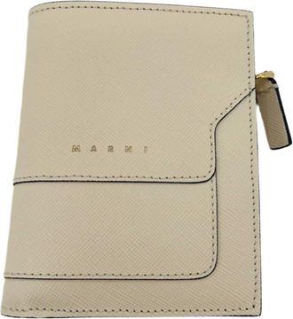 Marni Womens Leather Bifold Wallet In Beige