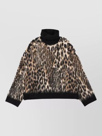 Ganni turtleneck sweater animal pattern long sleeves
