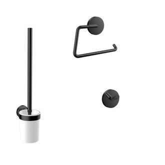 Emco Round Toiletaccessoireset - toiletborstelhouder - open - toiletrolhouder - zonder klep - handdoekhaken - 2 stuks - enkel - zwart