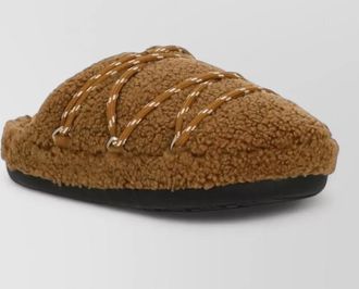 Moon Boot faux fur shearling slippers front lace