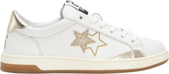 2Star Witte Leren Sneakers met Gouden Details - Dames - Sneakers - Wit - 36 EU - Leer - Schoenen