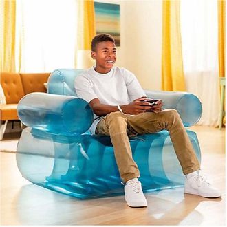 Trade Shop Poltrona Trasparente Blu Gonfiabile Con Schienale 109x109x79cm Uso Interno 66503 - - Trade Shop Traesio