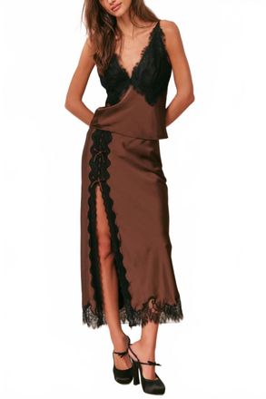 LoveShackFancy Calder Skirt In Chocolate Brown