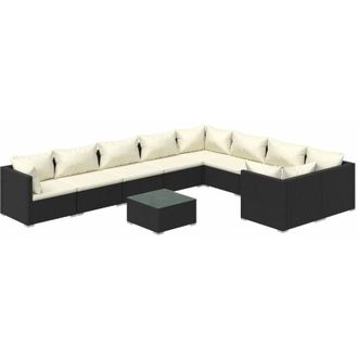 vidaXL Set De Muebles De Jard&iacute;n 10 Pzs Y Cojines Rat&aacute;n Sint&eacute;tico Negro Vidaxl