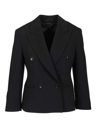 Max Mara Dorico Cropped Double Breasted Wool Blazer Jackets Blue