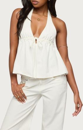 Edikted Safia Denim Halter Top in White at Nordstrom, Size X-Large