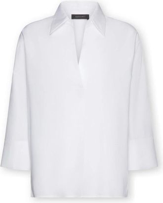 Elena Miro Poplin blouse met driekwart mouwen - Dames - Blouses - Wit - XS - Katoen - Overhemden