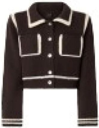 Pinko Merino Wol Jas met Contrasterende Boord - Dames - Vesten - Bruin - S - Wol - Truien & Vesten