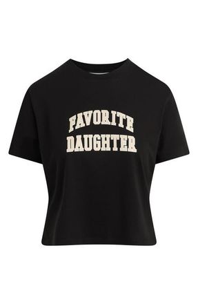 Favorite Daughter The Collegiate Logo Crop Graphic T-Shirt in Black/Pale Pink at Nordstrom, Size X-Large
