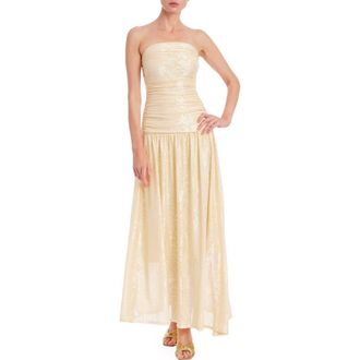 Badgley Mischka Floral Jacquard Strapless Gown in Buttercup at Nordstrom, Size 10