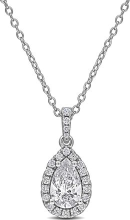 Mimi & Max Created Forever Lab-Grown Diamond Halo Necklace Sterling Silver 7/8 - 1 1/4ct TDW