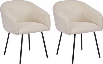 Vente-Unique Conjunto de 2 sillas con reposabrazos de tela texturizada y metal negro - Crema - NISTOSIA