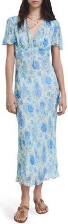 Mango Floral Midi Dress in Blue at Nordstrom Rack, Size 4