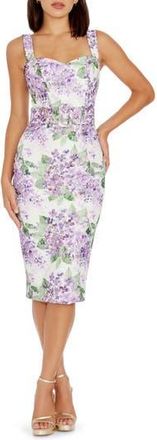 Dress The Population Nicole Belted Sweetheart Neck Cocktail Dress in Violet Multi at Nordstrom Rack, Size X-Small