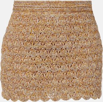 Valentino Open-knit linen-blend lam&eacute; miniskirt