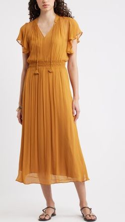 Nordstrom Crinkle Chiffon Midi Dress in Brown Siena at Nordstrom, Size Xx-Large