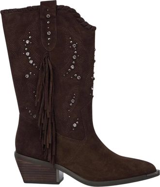 Alma En Pena Platte enkellaarsjes franjes strass - Dames - Cowboylaarzen - Bruin - 37 EU - Schoenen