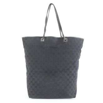 Gucci Black Leather Canvas Shoulder Bag Tote Bag (Pre-Owned)