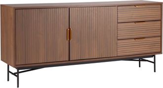 Oviala Aparador 2 puertas y 3 cajones en melamina y acero 160 cm marrón