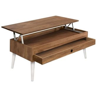 HOGAR 24 Mesa Centro Elevable Madera Caj&oacute;n Deslizante Color Encerado y Blanco