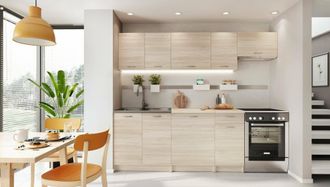 Dmora Cocina Completa Urzulei, Conjunto Compacto Y Funcional Con Puertas Y Caj&oacute;n, Roble