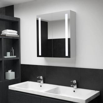 Berkfield Home LED Bathroom Mirror Cabinet 60x14x62 cm in White | Size: 60 x 14 x 62 cm