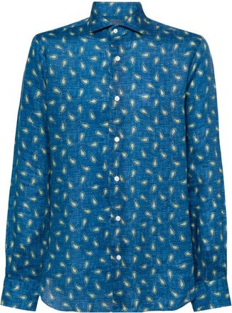Barba paisley-print linen shirt - men - Linen/Flax - 39 - Blue