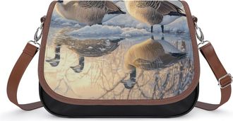 Generic Geese in Snowy Day Crossbody Bags for Women Fashion Leather Shoulder Handbags With Adjustable Strap