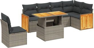 vidaXL Vidaxl - Set De Sof&aacute;s De Jard&iacute;n 7 Piezas Con Cojines Rat&aacute;n Pe Gris