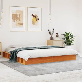 vidaXL Vidaxl - Cama Sin Colch&oacute;n Madera Maciza De Pino Marr&oacute;n Cera 200x200 Cm