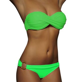 Generic Womens Bandeau Bikini Sets Push Up Padded Bikini Tops & Low Waisted Bikini Bottoms Sexy Strapless Swimwear Soft Ladies Swimming Costumes 2 Piece Bande