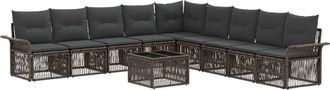vidaXL Conjunto De Sof&aacute;s De Jard&iacute;n 10 Uds. Gris Rat&aacute;n Sint&eacute;tico Vidaxl