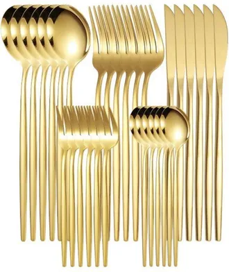 OEM Cubiertos - Acero Inoxidable 18/10 - Dorado - 24 Cm - Para Comedor Familiar O Eventos - 30 Piezas