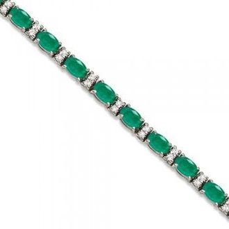 Allurez Lab Grown Diamond & Oval Cut Lab Emerald Tennis Bracelet 14k White Gold (9.25ctw)